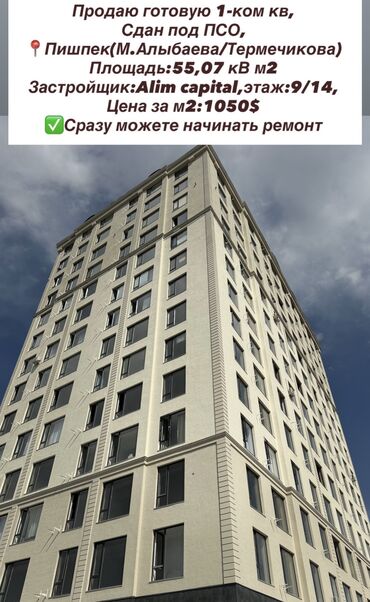 сдаю квартиру в районе пишпек: 1 бөлмө, 55 кв. м, Элитка, 9 кабат, ПСО (өзү оңдоп түзөтүп бүтүү үчүн)