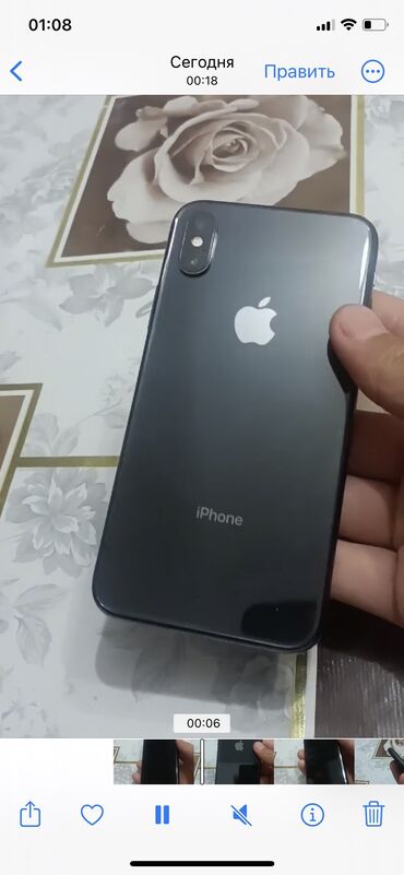 Apple iPhone: IPhone X, Б/у, 64 ГБ, Черный, Чехол, Кабель, 78 %