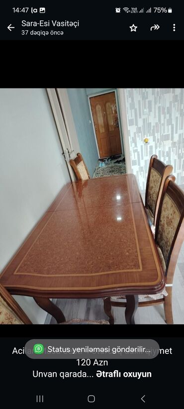 işlenmiş masa desti: Для гостиной, Б/у, Прямоугольный стол, 4 стула