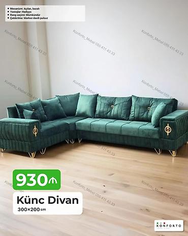 Диваны: Künc divan – 300×200 sm Xüsusiyyətlər: - Mexanizm: Açılan, bazalı — 1