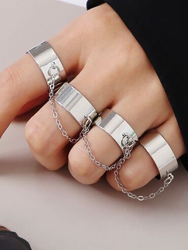 кольцо бижутерия: Кольцо на 4 пальца с цепочками унисекс, бижутерия