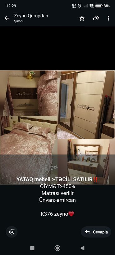 Yataq otağı dəstləri: İkinəfərlik çarpayı, Komod, Termo, Tumba, İşlənmiş