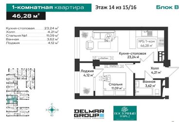 Продажа квартир: 1 комната, 47 м², Элитка, 14 этаж, ПСО (под самоотделку)