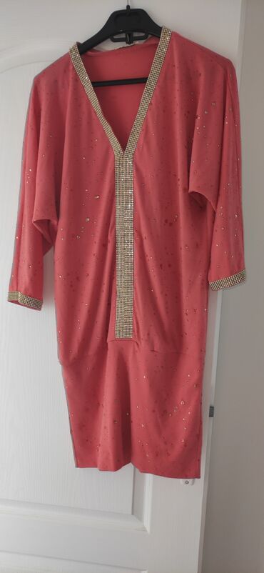 haljine pamuk sa elastinom: L (EU 40), color - Orange, Short sleeves