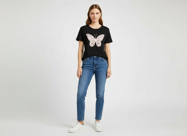 butterfly t shirty: Sinsay, T-shirt damski, rozmiar 2XS