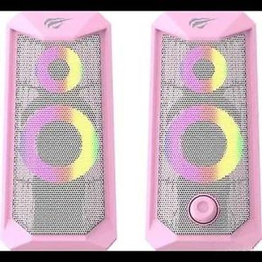 Zvučnici, slušalice i mikrofoni: Pink desktop zvučnici sa RGB osvetljenjem - Kompaktni set od 2 žična — 17