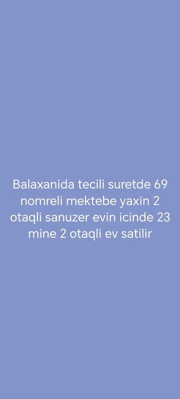 bineqedi evlerin satisi: 2 otaqlı, 100 kv. m, Kredit yoxdur, Təmirsiz