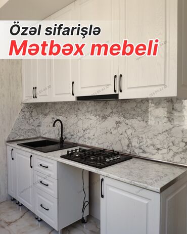мебель для кухни: Özəl sifarişlə hazırlanmış mətbəx mebeli - Klassik ağ rəngli