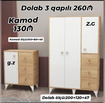 ikinci el dolab: *Dolab 3 qapılı ✔️260Azn* *Kamod ✔️130Azn* ✔️İstehsal Rusiya Laminat