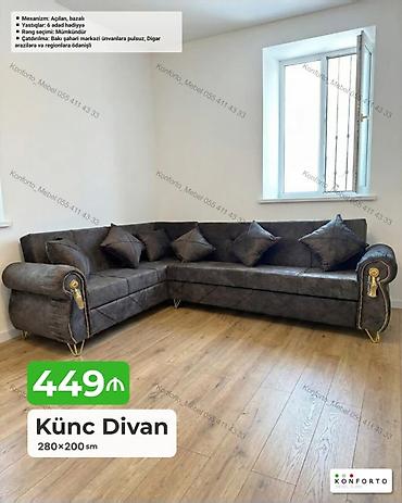Диваны: Künc divan – 280×200 sm - Mexanizm: açılan, bazalı (yataq funksiyalı — 1