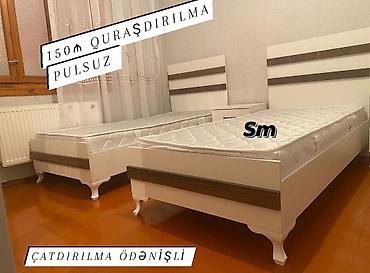 dösek: Tək nəfərlik və cüt nəfərlik taxta çarpayılar – müasir dizayn, ağ-bej — 2