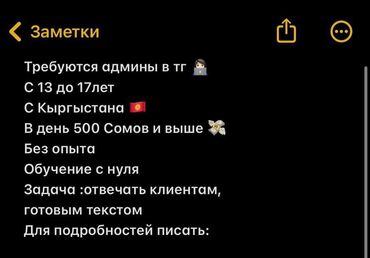 работа в бишкеке 1500 сом в день без опыта: Если заинтересовали пиши в тг @Chel_643
