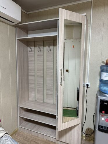 шкафчик для одежды: Прихожая-гарнитур с открытой секцией и пеналом с зеркалом - Материал