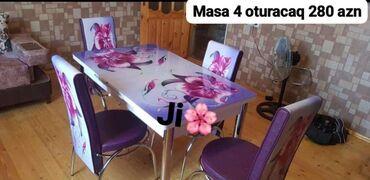 Masa və oturacaq dəstləri: Mətbəx üçün, Yeni, Açılan, Dördbucaq masa, 4 stul — 1