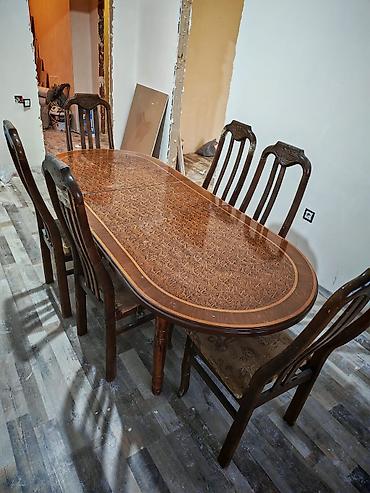 taxt 2ci əl: Qonaq otağı üçün, İşlənmiş, Açılmayan, Oval masa, 6 stul — 3