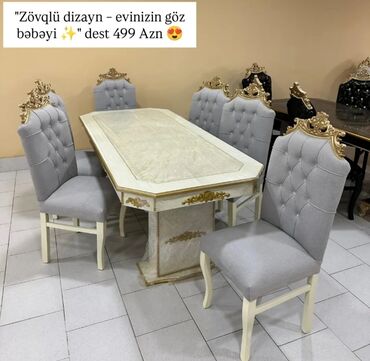 Qonaq otağı üçün, Yeni, Açılmayan, Dördbucaq masa, 6 stul