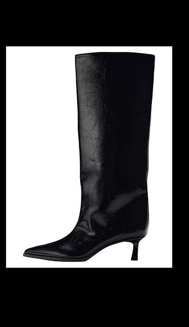 Өтүктөр: Женские высокие сапоги на низком каблуке-kitten heel - Цвет: черный — 2