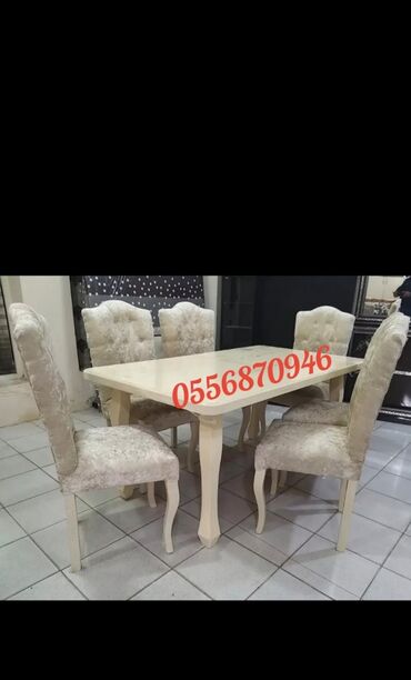 Masa və oturacaq dəstləri: Qonaq otağı üçün, Yeni, Açılmayan, Dördbucaq masa, 6 stul — 24