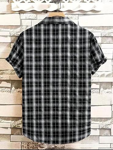 Košulje: Muška košulja s kratkim rukavima 5 XL – crno‑beli karirani dezen - — 3