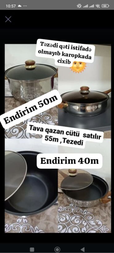 saj qazan desti: Qazan, rəng - Gümüşü, Paslanmayan polad, 5-dən çox l