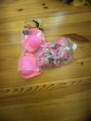 metbex perdeleri 2021: Uşaq skeytbordu/konki üçün qoruyucu dəst və təkər dəsti – çəhrayı