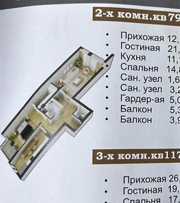 корки кредит: 2 комнаты, 79 м², Вефа ТЦ Индивидуалка, 11 этаж, ПСО (под самоотделку) — 10