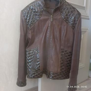 pencek qadin: Qadın dəri gödəkçə - Rəng: qəhvəyi - Material: hamar dəri ilə laklı — 1