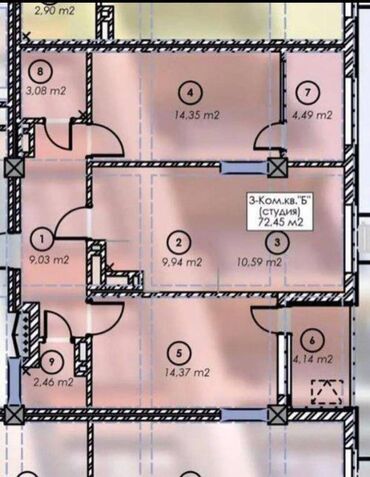 бишкек квартиры продажа: 2 комнаты, 72 м², Элитка, 4 этаж, ПСО (под самоотделку)