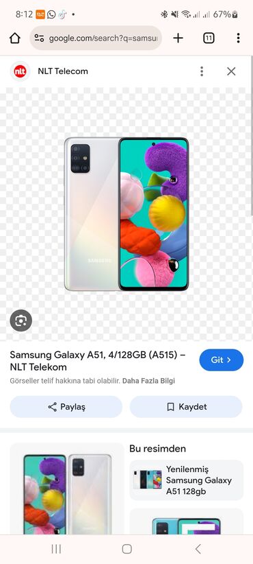 irsad samsung a51: Samsung Galaxy A51, 4 GB, rəng - Ağ, Barmaq izi