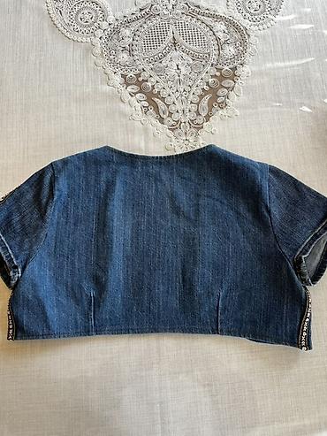 crop geyim: Cins bolero/jilet – qısa model - Material: orta qalınlıqda tünd-mavi — 2