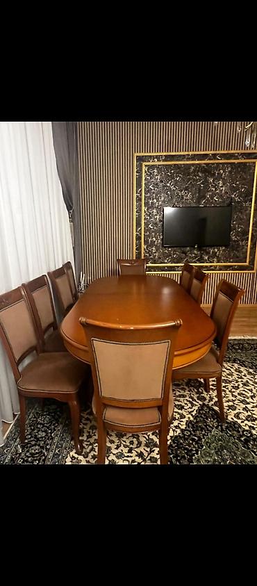 stol stul tap az: Qonaq otağı üçün, İşlənmiş, Açılan, Oval masa, 8 stul — 2