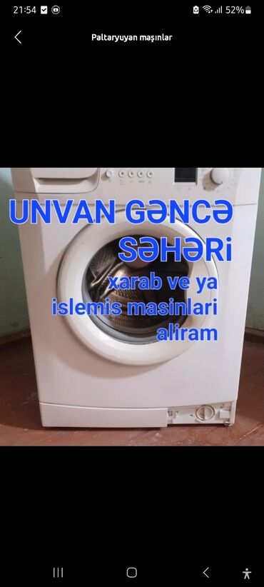 təkər temiri: Xarab ve ya işlək paltaryuyan maşınları alıram Unvan GƏNCƏ SƏHƏRİ