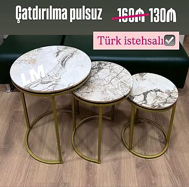 Salon masaları: Türk istehsalı üçlü yan masa dəsti - Dəst: 3 ədəd yuvarlaq yan/koffe — 1