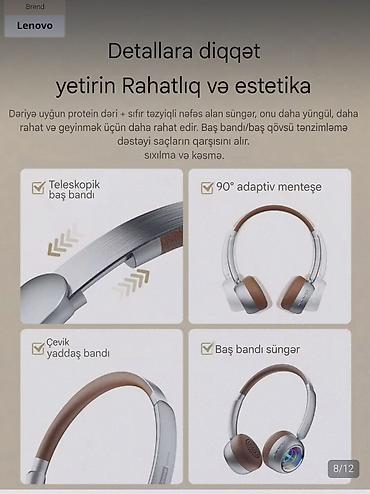 Qulaqcıqlar: Yeni Simsiz (Bluetooth) Qulaqcıqlar, Lenovo, rəng - Gümüşü — 7