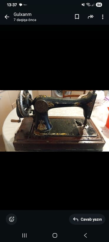 Qədim tikiş maşınları: Məhsul: Antik “Singer” mexaniki tikiş maşını və taxta qapaqlı bazası — 6