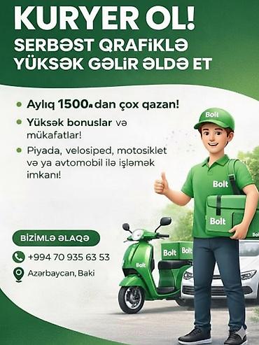 Əməkdaş axtarışı (vakansiyalar): Moto-kuryer tələb olunur, Gündəlik ödəniş, Təcrübəsiz — 1