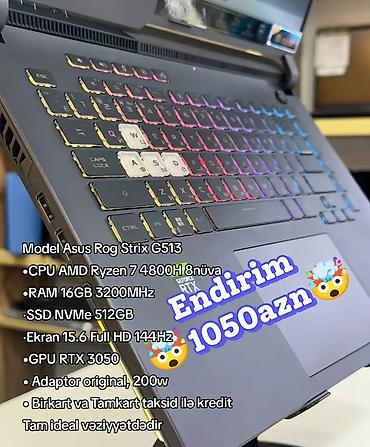 rtx 2060 12 gb: İşlənmiş ASUS ROG, 15.6 ", AMD Ryzen 7, 512 GB — 1