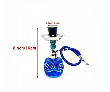 pense: BALACA QELYAN Mini nərgilə dəsti – mavi şüşə kolba və naxışlı dizayn — 3
