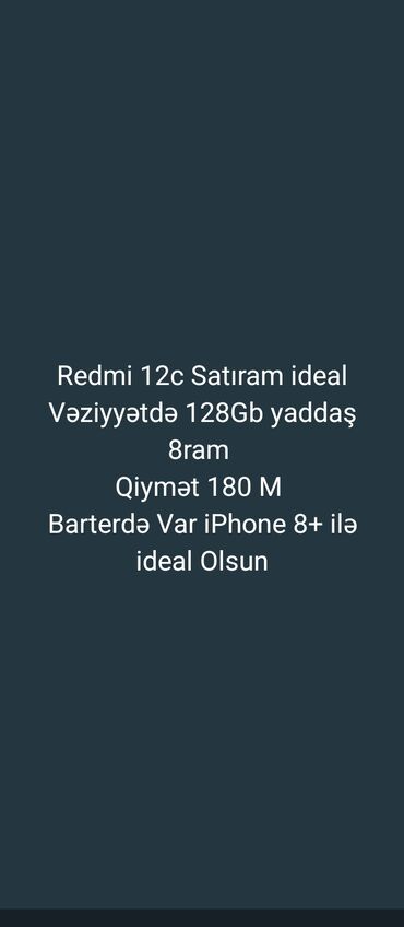 kontakt home 2ci el: Xiaomi Redmi 12C, 128 GB, rəng - Qara, 
 Barmaq izi, Face ID