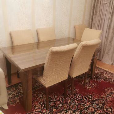 Комплекты столов и стульев: Для кухни, Нераскладной, Прямоугольный стол, 6 стульев
