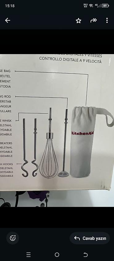 el mikseri: KitchenAid 9 Speed Hand Mixer – əl mikseri Xüsusiyyətlər: - 9 sürət — 3