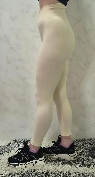 Helanke, biciklistički šortsevi: Ženske bež helanke sa visokim strukom - Visok, širok pojas za dodatnu — 3