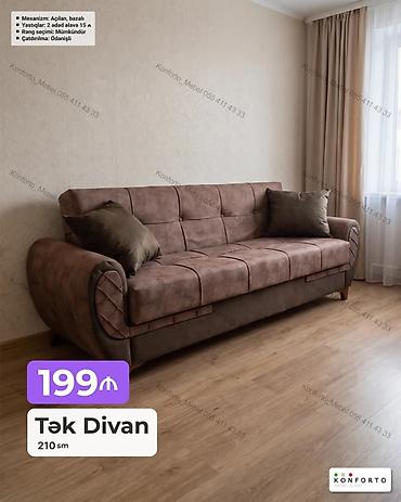 Divanlar: Tək divan – 210 sm - Mexanizm: açılan, bazalı (yataq funksiyası və — 1