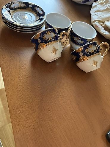 Çay dəsti, rəng - Göy, Farfor, 4 nəfərlik