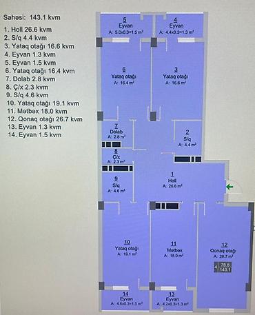 ev kiraye: 4 otaqlı, Yeni tikili, 143 kv. m — 4
