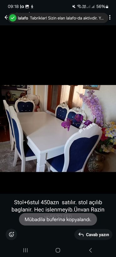 Soyuducu vitrinləri: Qonaq otağı üçün, İşlənmiş, Açılan, Dördbucaq masa, 6 stul
