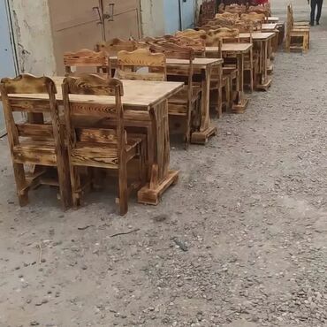 işlenmiş stol stullar: Yeni, Dördbucaq masa, 4 stul, Açılmayan, Stullar ilə, Taxta, Azərbaycan