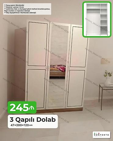 Dolablar: 3 qapılı dolab – 47×200×120 sm - Material: 18 mm laminat - Rəng — 1
