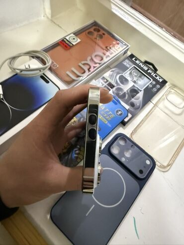 Apple iPhone: IPhone 14 Pro Max, Б/у, 256 ГБ, White Titanium, Зарядное устройство, Защитное стекло, Кабель, 79 % — 2