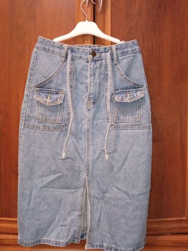 джинсы с подтяжками: Юбка, Джинс